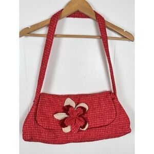 Handmade Vintage Creations Salmon Pink Tweed Shoulder Bag Red Velvet Lined